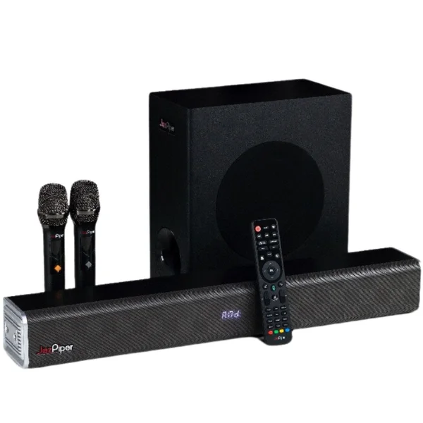 JazPiper PRO 2.1 Wireless Bluetooth Karaoke Soundbar Speaker, Network Streaming Karaoke System w/ 6.5" Wireless Subwoofer & Mics