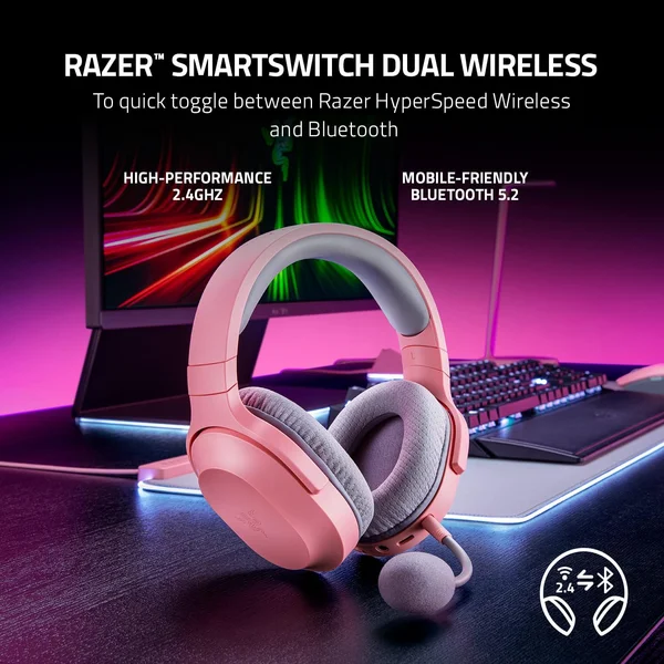 Razer Barracuda X (2022) Wired/Wireless Bluetooth+2.4GHz Over-Ear Gaming Headset with Mic - Quartz