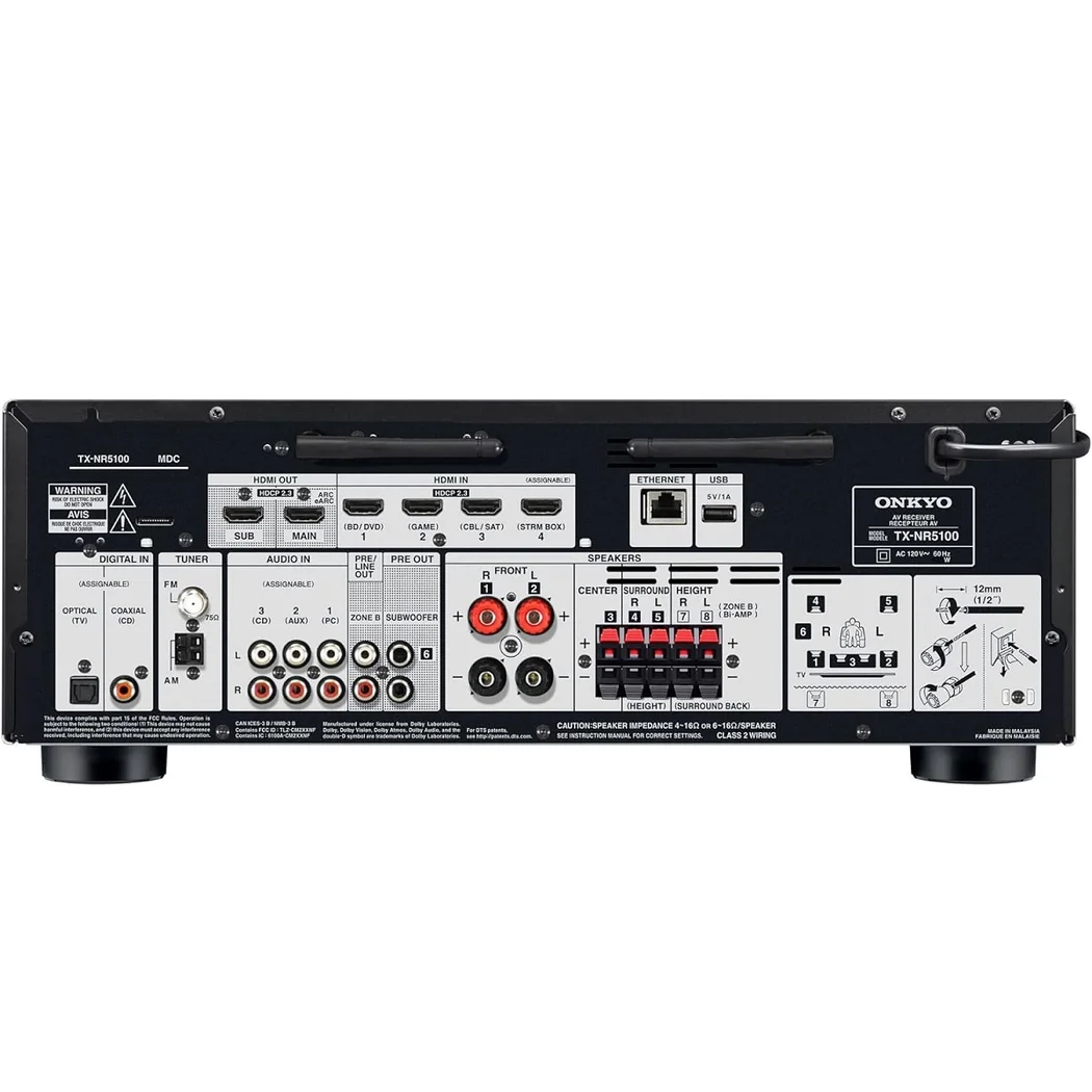 Onkyo TX-NR5100 7.2 Channel 8K Hi-Fi Network AV Receiver (with Dolby Atmos, DTS:X)