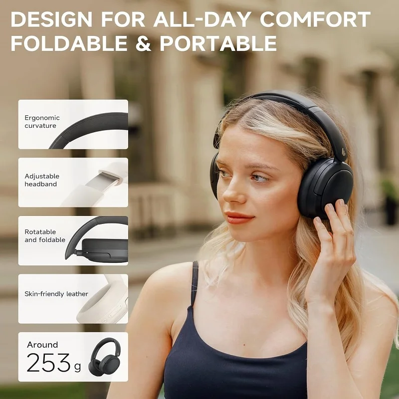 Edifier W800BT Pro Wireless Bluetooth Noise-Cancelling Over-Ear Headphone with Mic - Black