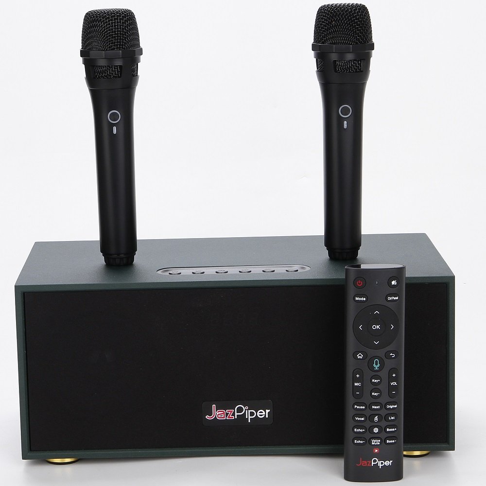 JazPiper PiCO T300 Wireless Bluetooth Karaoke Desktop Speaker & Network Streaming Karaoke System with Dual Handheld Microphones