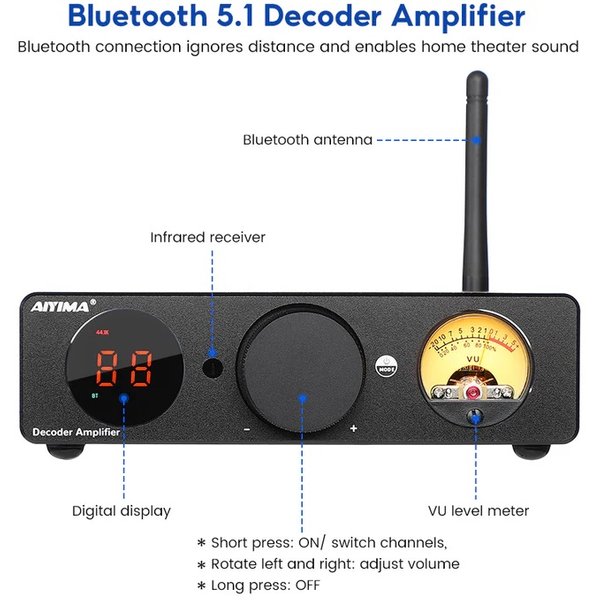 AIYIMA Decoder Amplifier Wireless Bluetooth Receiver/Streamer Hi-Fi Integrated Amplifier AIYIMA Decoder Amplifier Wireless Bluetooth Receiver/Streamer Hi-Fi Integrated Amplifier