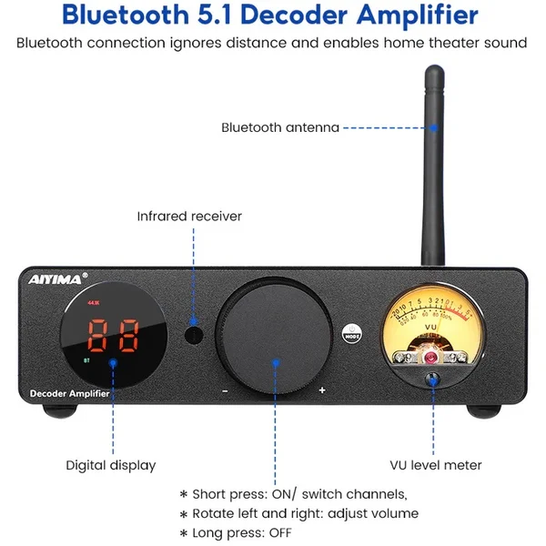 AIYIMA Decoder Amplifier Wireless Bluetooth Receiver/Streamer Hi-Fi Integrated Amplifier