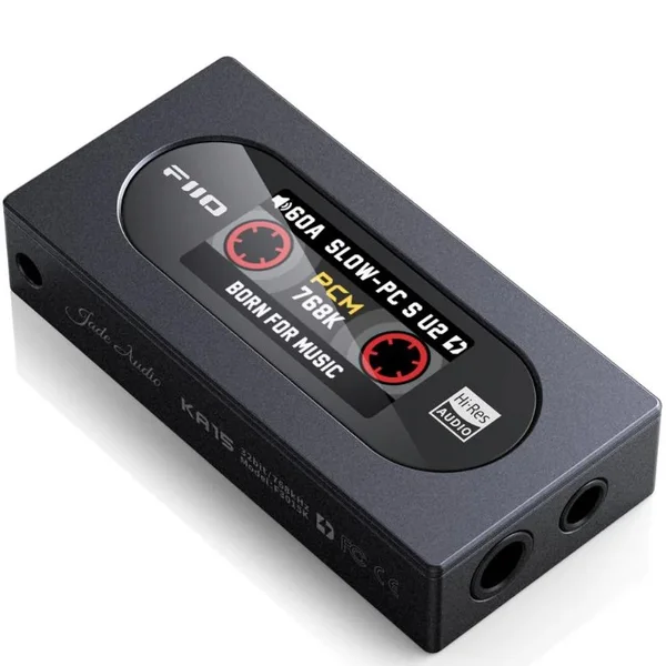 FiiO KA15 Type-C to 3.5mm/4.4mm Balanced Coaxial Interface, Portable USB DAC & Headphone Amplifier Adapter - Midnight Black