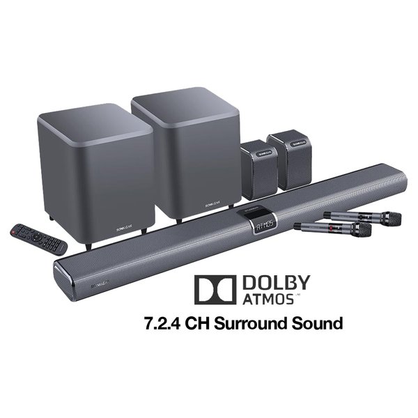 SonicGear StudioBar 9000 7.2.4 Dolby Atmos Wireless Bluetooth Soundbar w/ Dual 8" Wireless Subwoofers & Handheld Mics (w/ HDMI) SonicGear StudioBar 9000 7.2.4 Dolby Atmos Wireless Bluetooth Soundbar w/ Dual 8" Wireless Subwoofers & Handheld Mics (w/ HDMI)