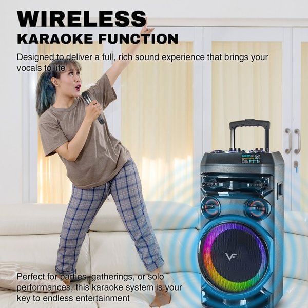 Vinnfier Tango 313 WMU (2024) Wireless Bluetooth Trolley Portable Speaker with FM Radio & Dual Wireless Handheld Microphones