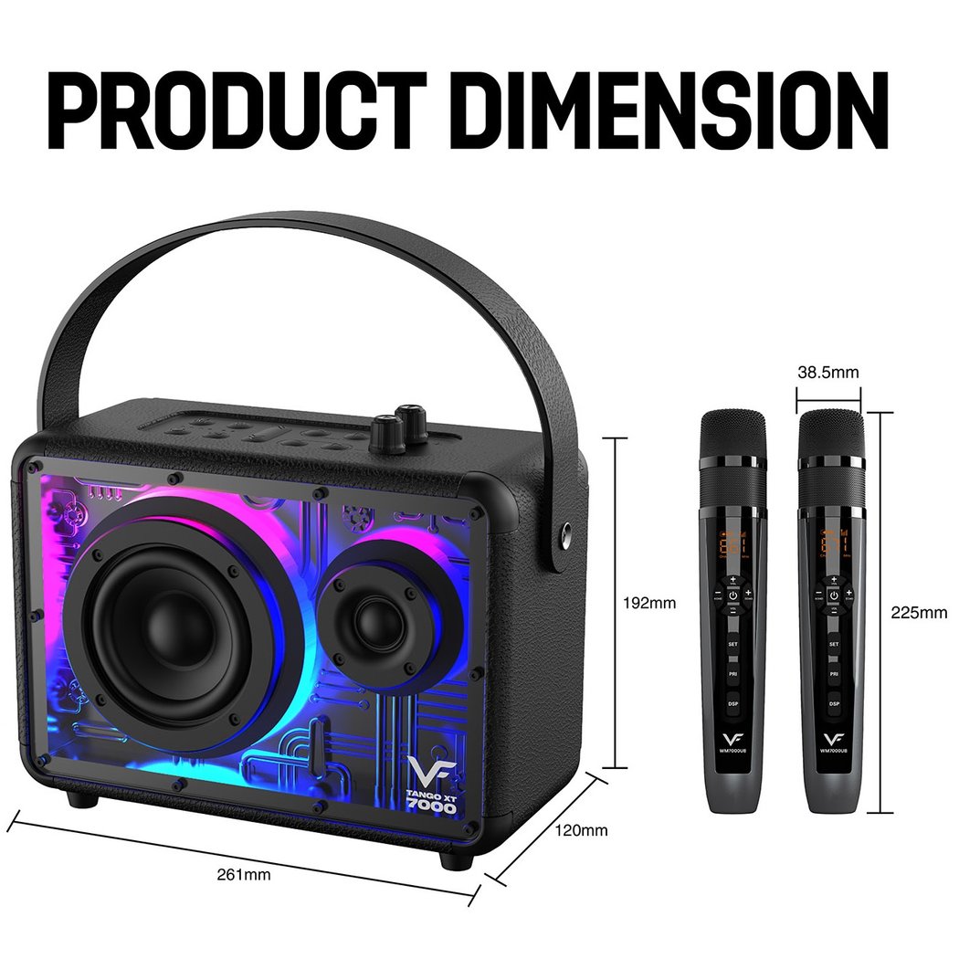 Vinnfier Tango XT7000 Wireless Bluetooth Karaoke Portable Speaker with Wireless Handheld Microphones