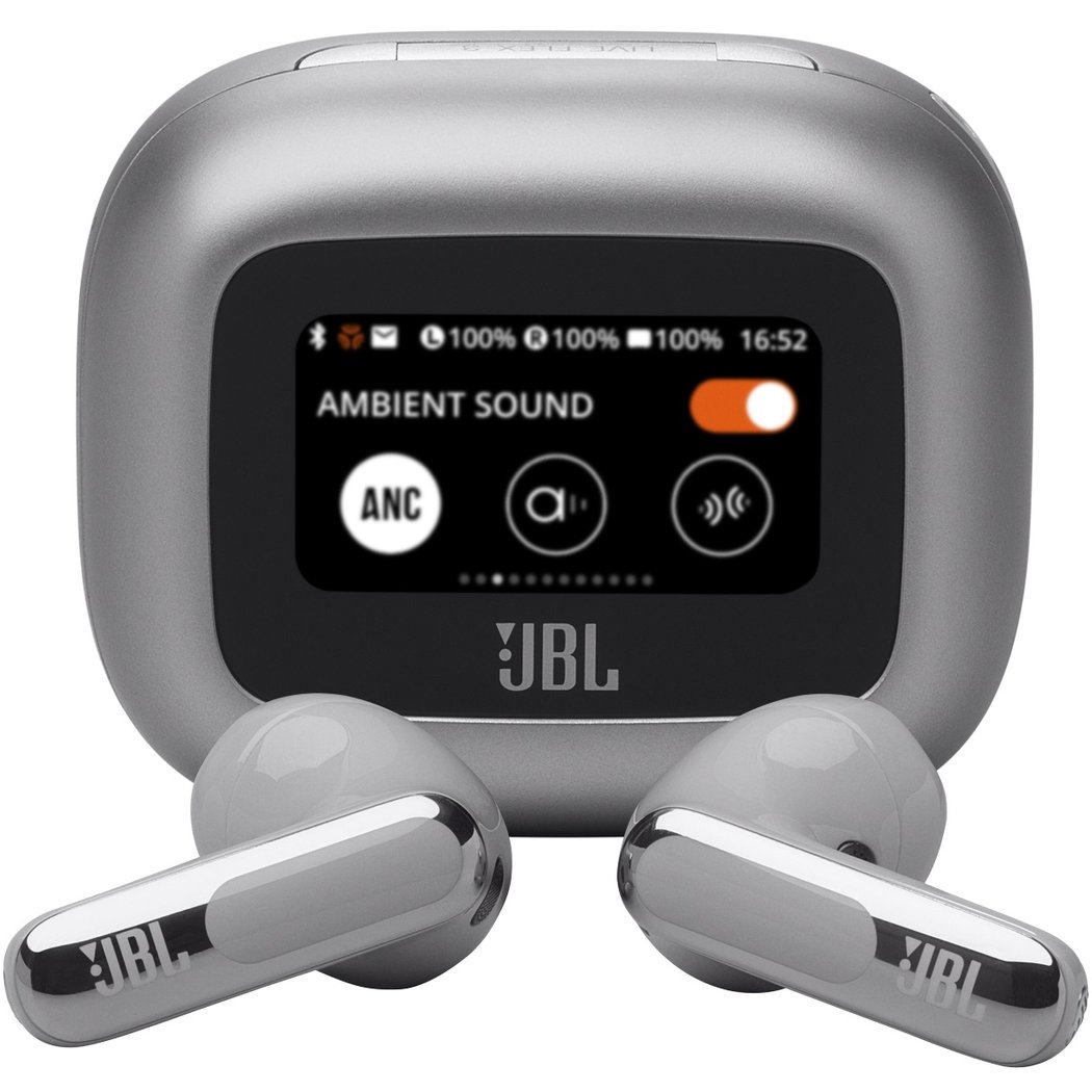 JBL Live Flex 3 True Wireless Bluetooth Noise-Cancelling On-Ear Earbuds with Mic - Silver