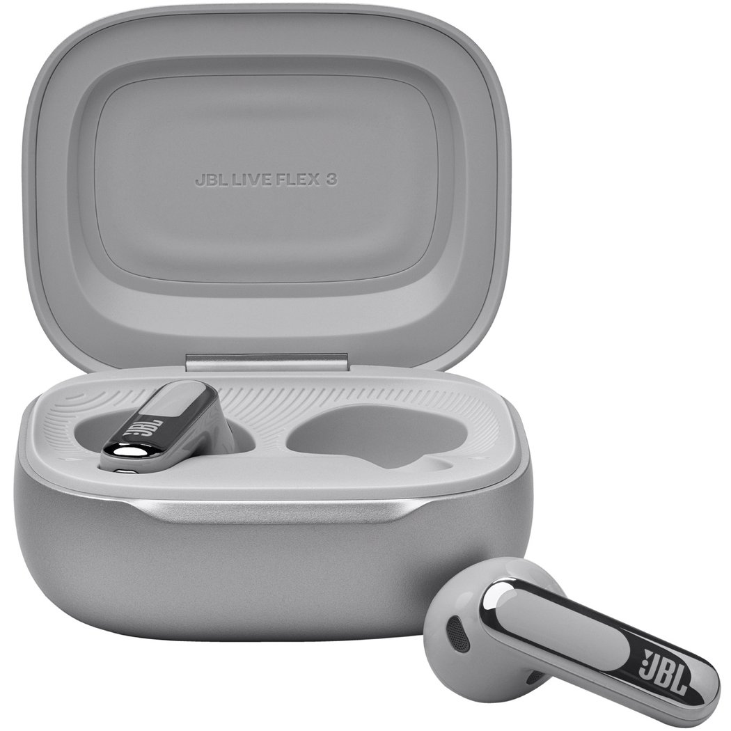 JBL Live Flex 3 True Wireless Bluetooth Noise-Cancelling On-Ear Earbuds with Mic - Silver