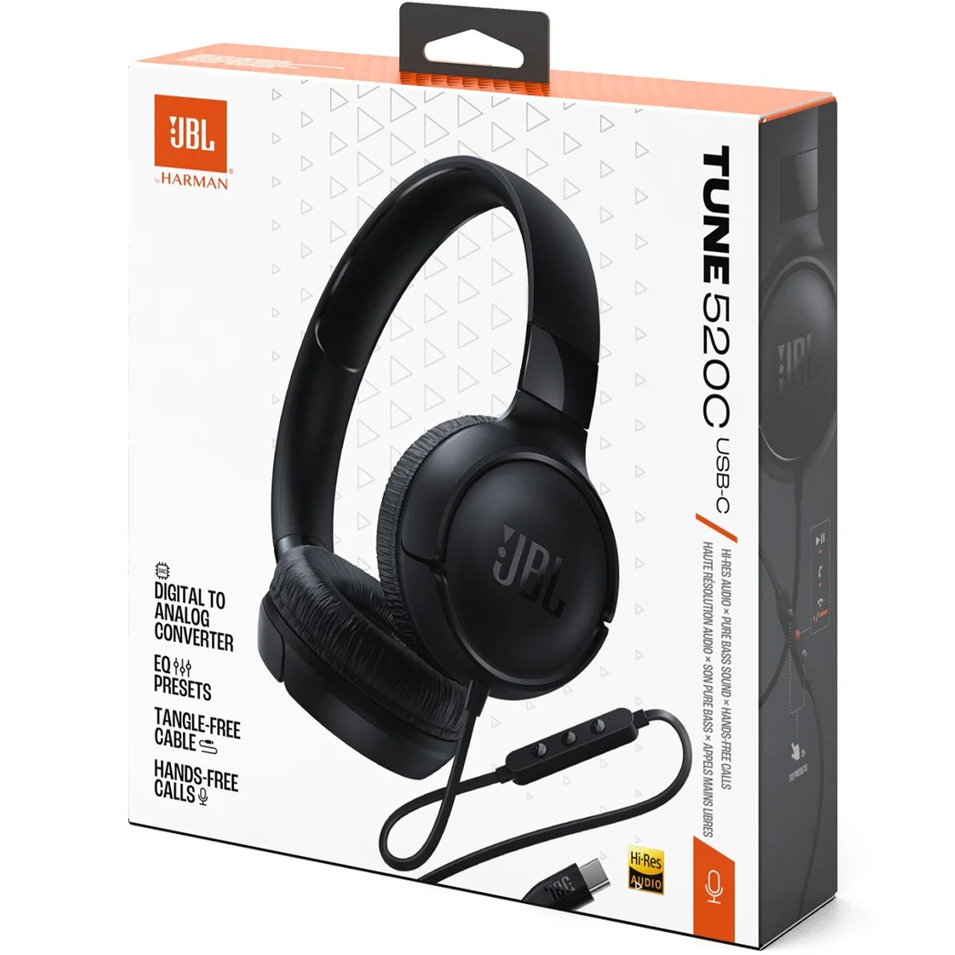 JBL Tune 520C USB-C High-Res Headphone with Microphone (Black)