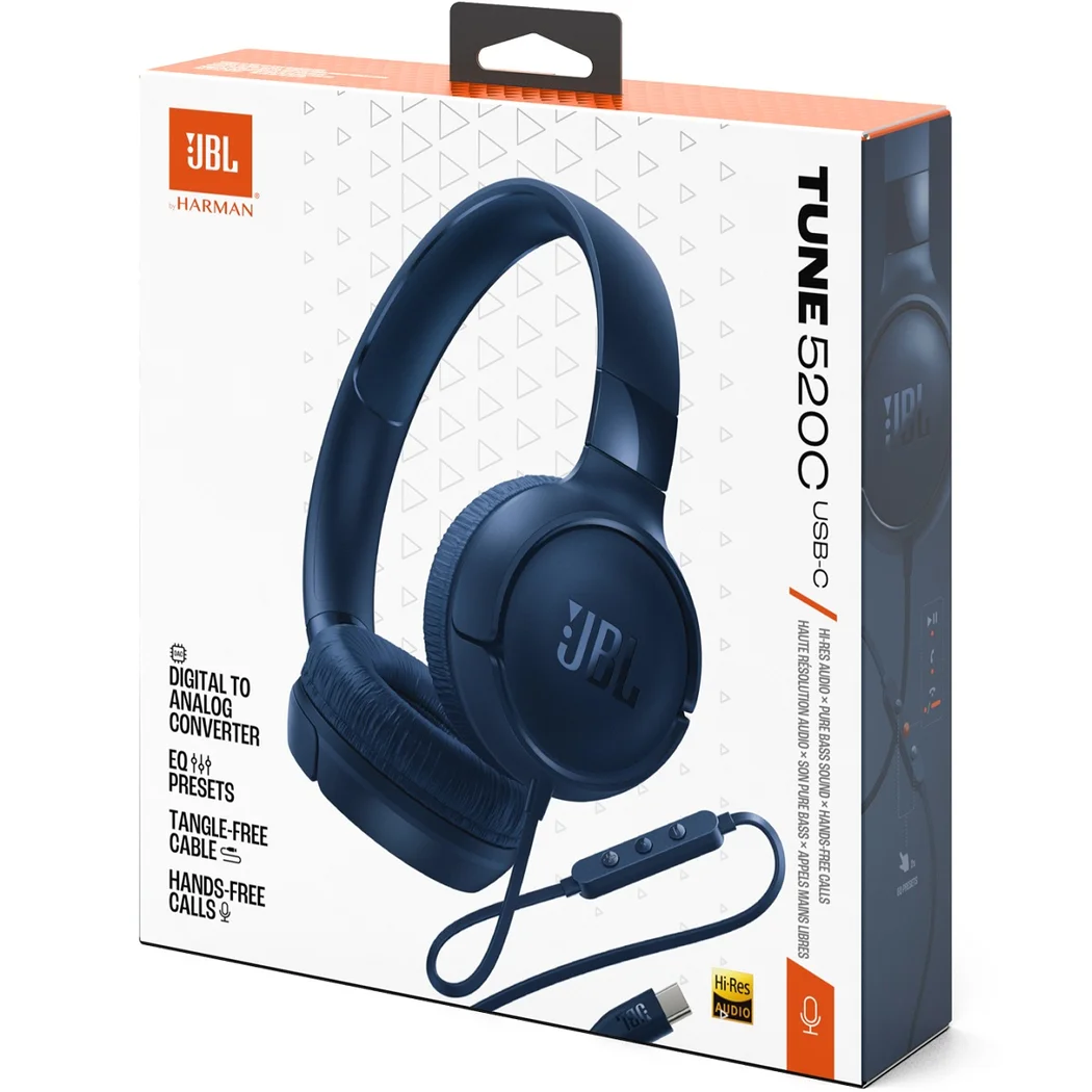 JBL Tune 520C USB-C High-Res Headphone with Microphone (Blue)