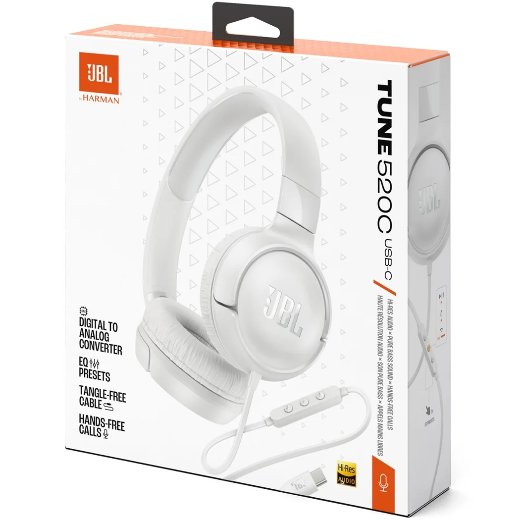 JBL Tune 520C USB-C High-Res Headphone with Microphone (White)