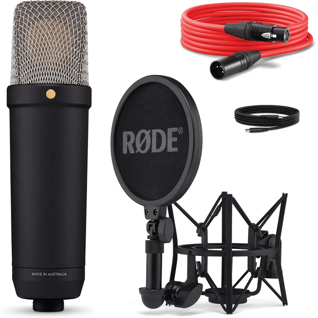 RODE NT1 5th Generation Cardioid Condenser USB/XLR Microphone with SM6 Shock Mount & Pop Filter - Black