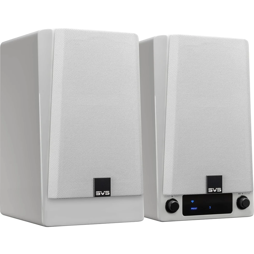 SVS Prime Wireless Pro Multi-Room Wireless Bluetooth/WiFi Desktop Bookshelf Speakers (with HDMI) - White