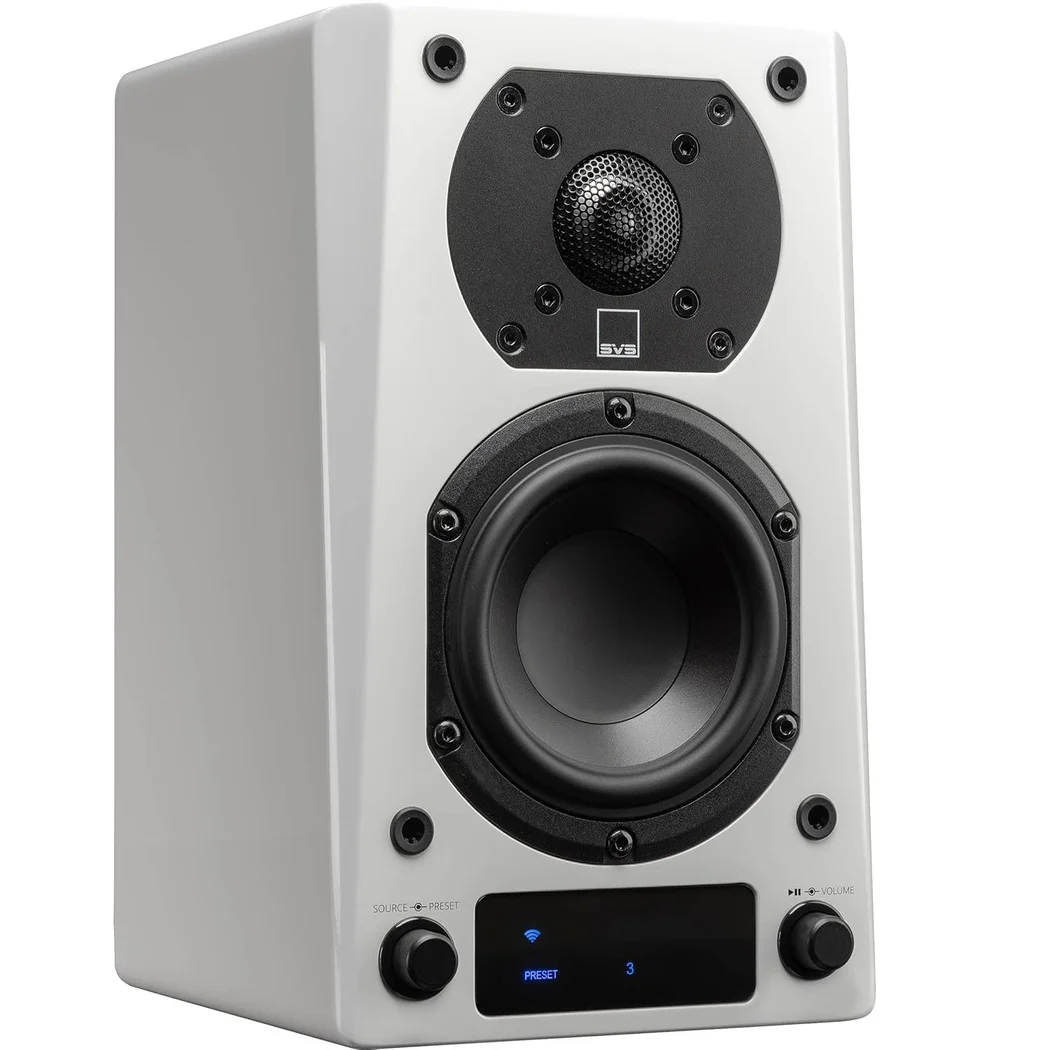 SVS Prime Wireless Pro Multi-Room Wireless Bluetooth/WiFi Desktop Bookshelf Speakers (with HDMI) - White