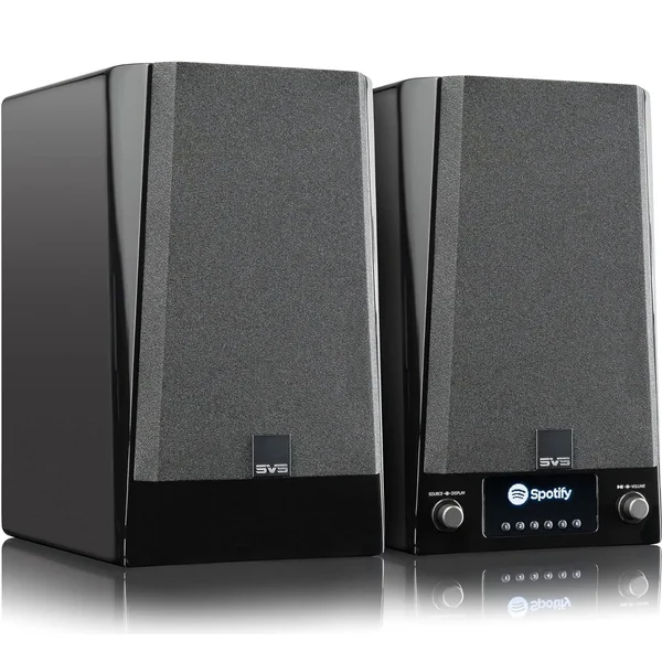 SVS Prime Wireless Pro Multi-Room Wireless Bluetooth/WiFi Desktop Bookshelf Speakers (with HDMI) - Piano Gloss Black