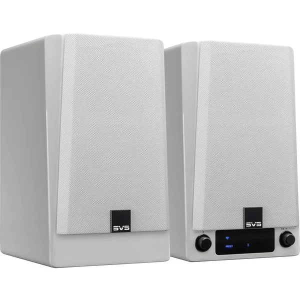 SVS Prime Wireless Pro Multi-Room Wireless Bluetooth/WiFi Desktop Bookshelf Speakers (with HDMI) - Piano Gloss White