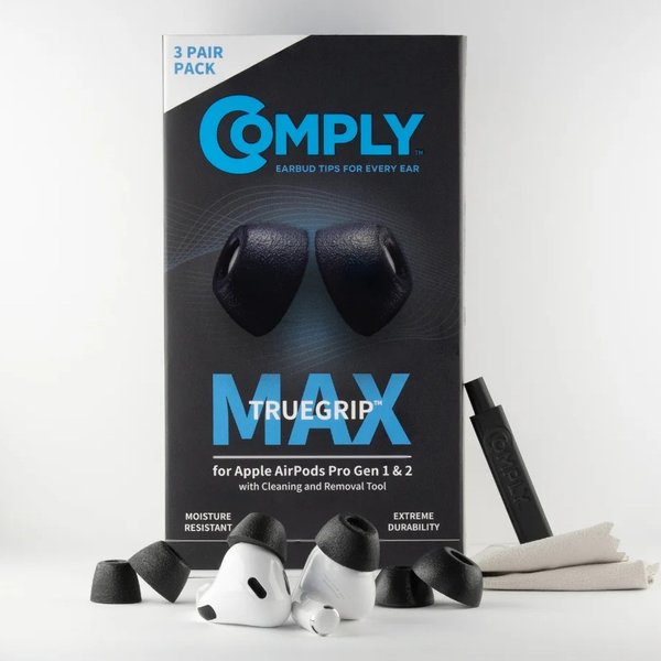 Comply TrueGrip MAX Foam Ear Tips for Apple Airpods Pro Generation 1 & 2 - Black