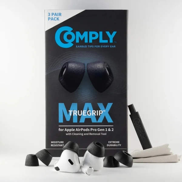 Comply TrueGrip MAX Foam Ear Tips for Apple Airpods Pro Generation 1 & 2 - Black