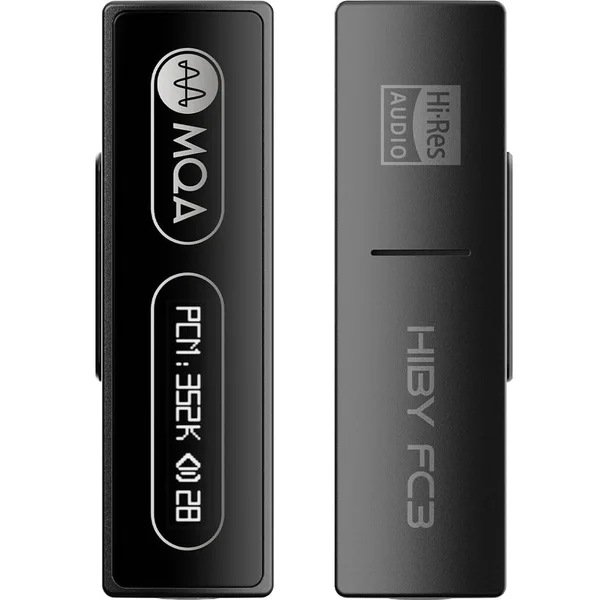 HiBy FC3 with Display MQA Type-C to 3.5mm Portable USB DAC & Headphone Amplifier Adapter - Black