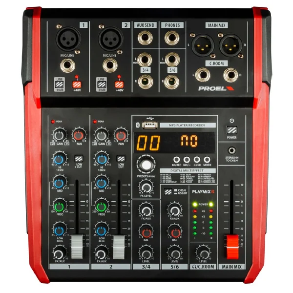 Proel PLAYMIX6 6-Channel Compact Mixer with DSP & USB/Bluetooth Interface