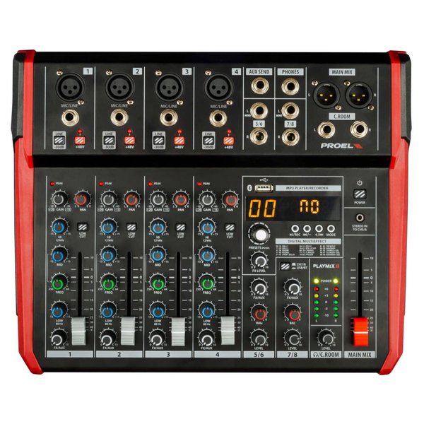 Proel PLAYMIX8 8-Channel Compact Mixer with DSP & USB/Bluetooth Interface - Black Proel PLAYMIX8 8-Channel Compact Mixer with DSP & USB/Bluetooth Interface - Black