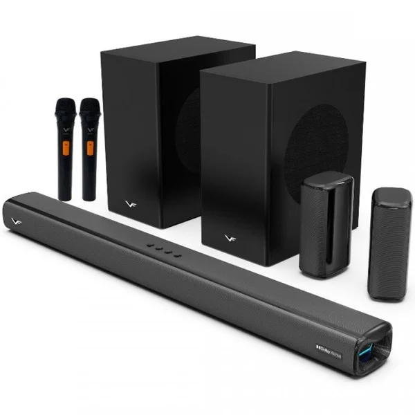 Vinnfier Cinema DA520 5.2.4 Dolby Atmos Wireless Bluetooth Soundbar w/ Dual 6.5" Wireless Subwoofers & Handheld Mics (w/ HDMI)
