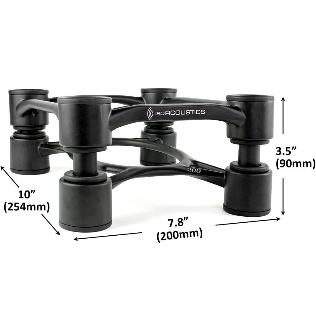 IsoAcoustics Aperta200 Isolation Desktop Speaker Stands for Large Sized Speakers (Pair) - Black