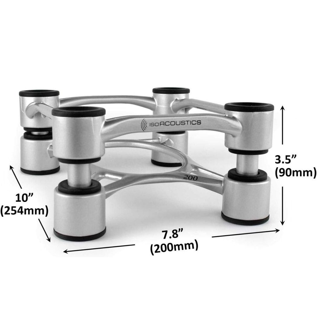 IsoAcoustics Aperta200 Isolation Desktop Speaker Stands for Large Sized Speakers (Pair) - Silver