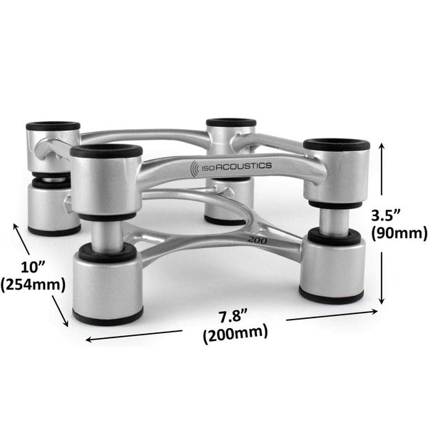 IsoAcoustics Aperta200 Isolation Desktop Speaker Stands for Large Sized Speakers (Pair) - Silver
