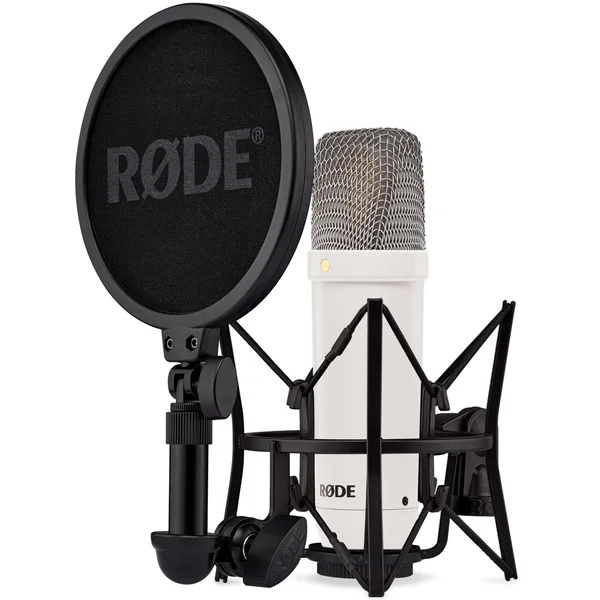 RODE NT1 Signature Cardioid Condenser XLR Microphone with SM6 Shock Mount & Pop Filter - White