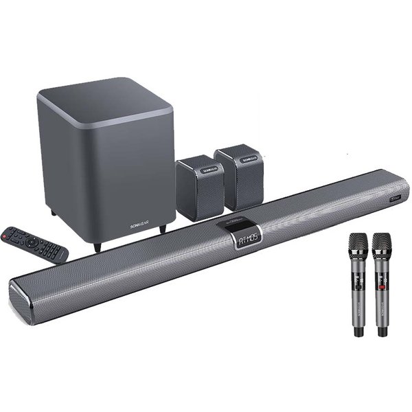 SonicGear StudioBar 6000 7.1.4 Dolby Atmos Wireless Bluetooth Soundbar w/ 8" Wireless Subwoofer & Handheld Mics (w/ HDMI) SonicGear StudioBar 6000 7.1.4 Dolby Atmos Wireless Bluetooth Soundbar w/ 8" Wireless Subwoofer & Handheld Mics (w/ HDMI)