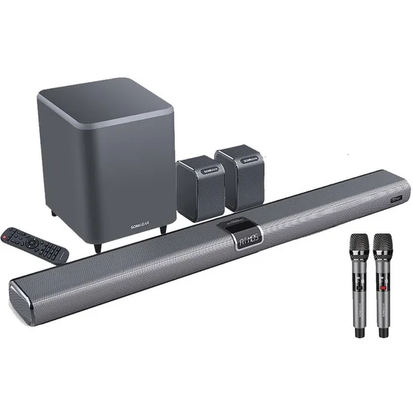 SonicGear StudioBar 6000 7.1.4 Dolby Atmos Wireless Bluetooth Soundbar w/ 8" Wireless Subwoofer & Handheld Mics (w/ HDMI)