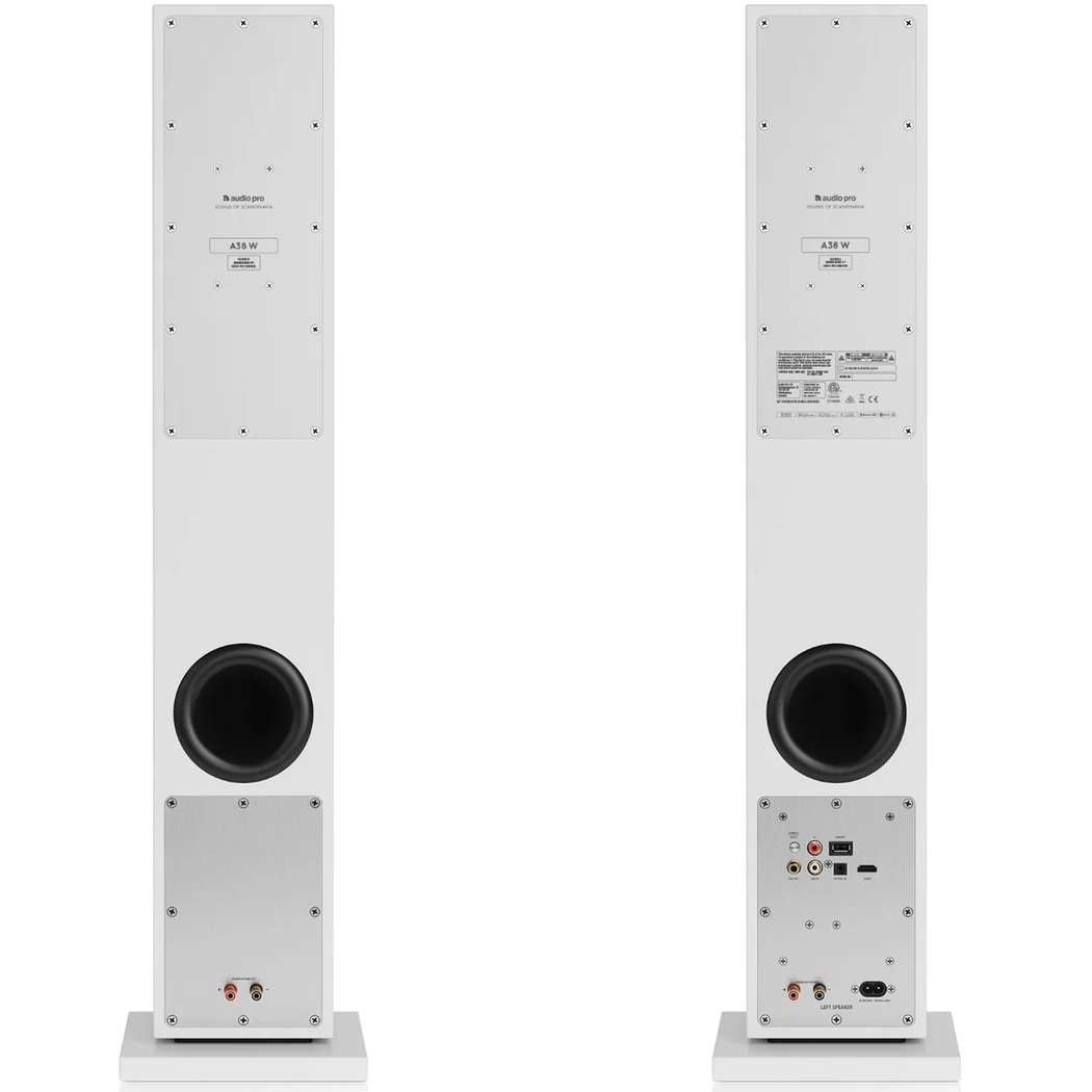 Audio Pro A38 W Multi-Room Wireless Bluetooth/WiFi Floorstanding Speakers (with HDMI) - White