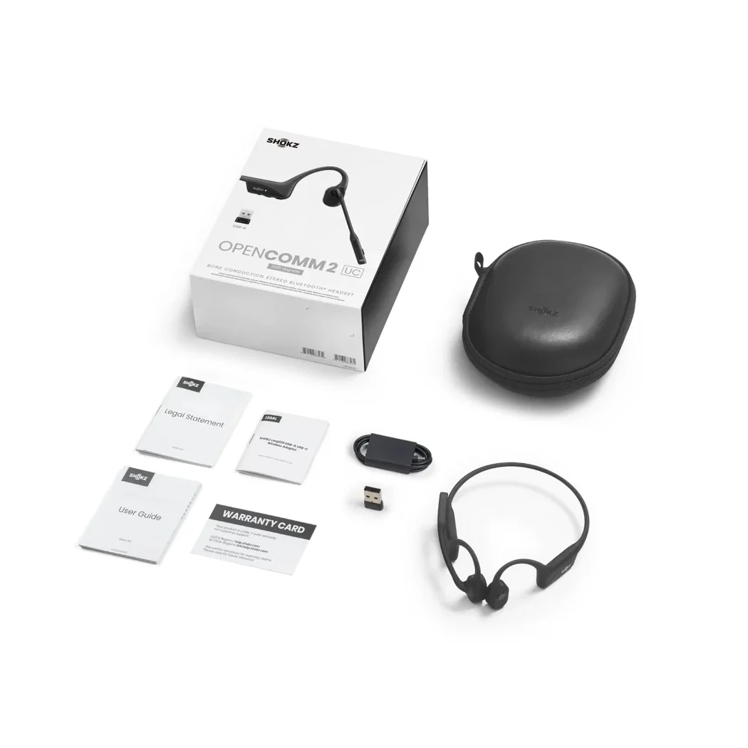 Shokz OpenComm2 UC 2025 Upgrade Wireless Bluetooth Bone Conduction Headset with Boom Mic & Loop120 USB-C Wireless Adapter