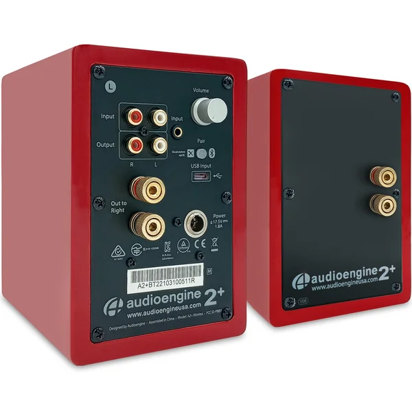 Audioengine A2+ Wireless (USB-C) Wireless Bluetooth Desktop Bookshelf Speakers - Hi-Gloss Red