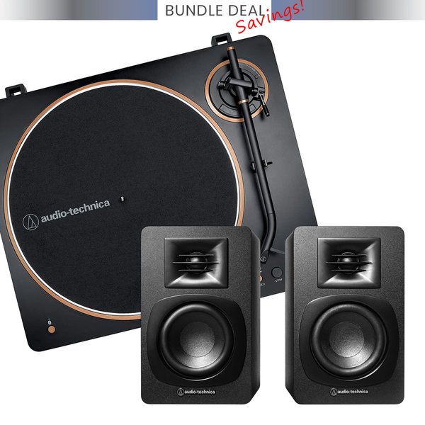 Audio-Technica AT-LP70XBT + AT-SP3X Vinyl Record Player & Speaker Starter Bundle