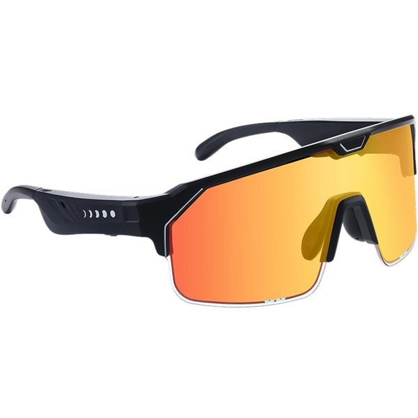 Chamelo Music Shield Smart Tint-Adjustable Sports Sunglasses with Built-In Open-Ear Audio & Mic - Matte Black/Fire Chamelo Music Shield Smart Tint-Adjustable Sports Sunglasses with Built-In Open-Ear Audio & Mic - Matte Black/Fire