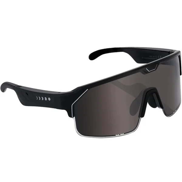 Chamelo Music Shield Smart Tint-Adjustable Sports Sunglasses with Built-In Open-Ear Audio & Mic - Matte Black/Smoke