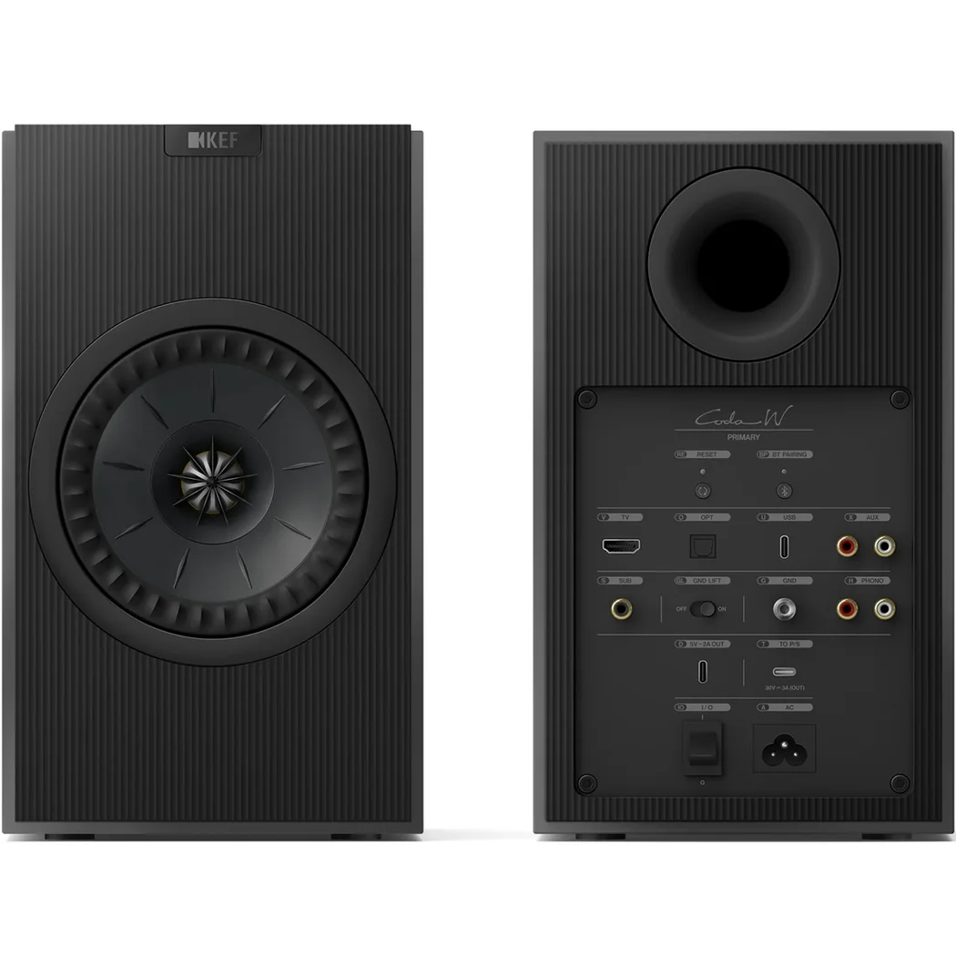 KEF Coda W Wireless Bluetooth Desktop Bookshelf Speakers USB-C HDMI Phono Dark Titanium