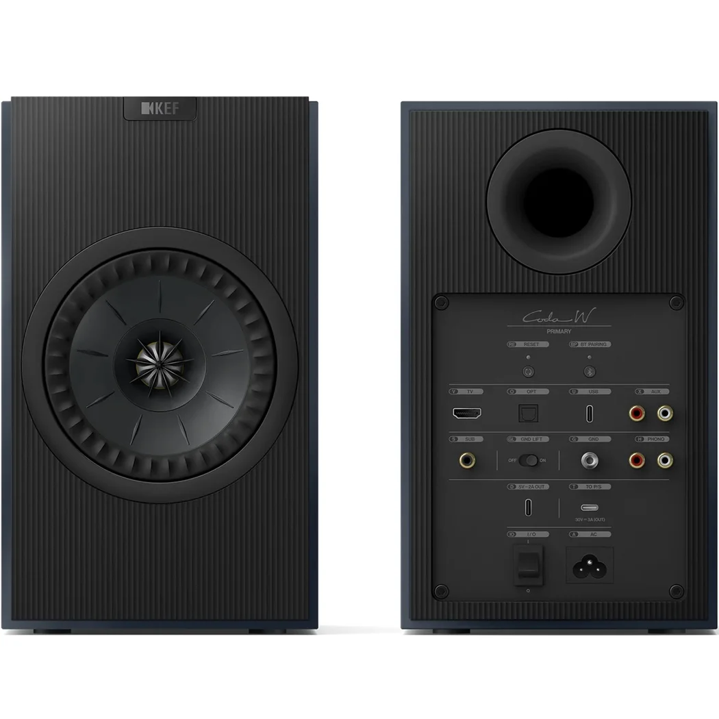 KEF Coda W Wireless Bluetooth Desktop Bookshelf Speakers USB-C HDMI Phono Midnight Blue