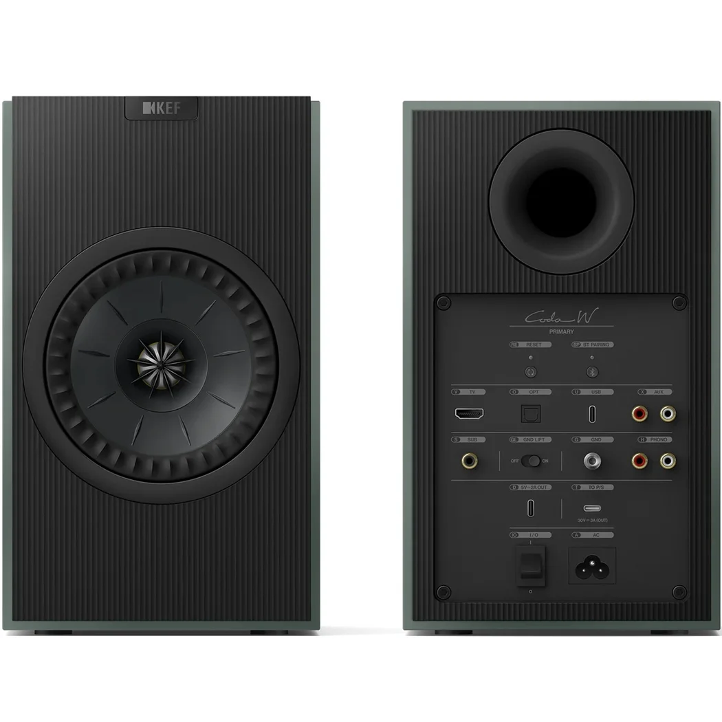 KEF Coda W Wireless Bluetooth Desktop Bookshelf Speakers USB-C HDMI Phono Moss Green