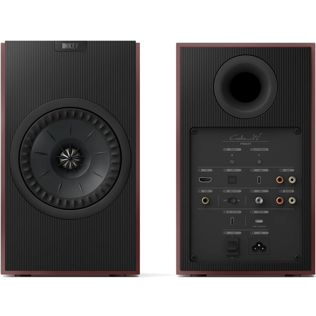KEF Coda W Wireless Bluetooth Desktop Bookshelf Speakers USB-C HDMI Phono Vintage Burgundy