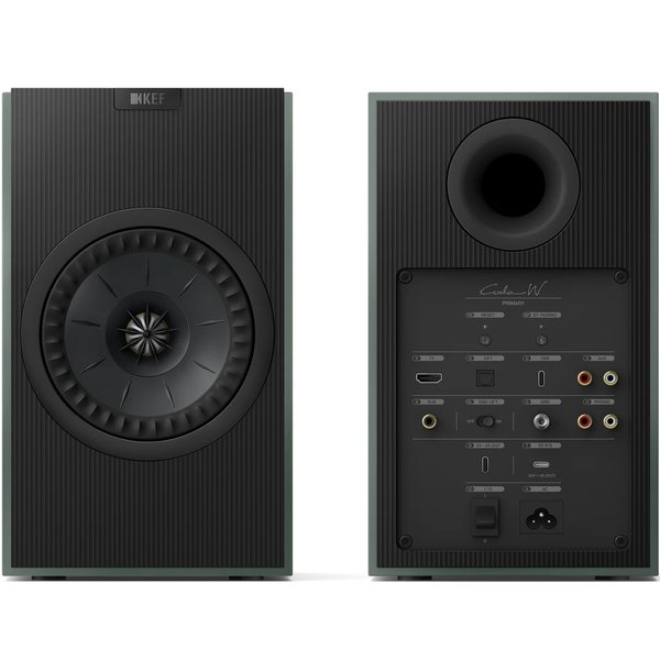 KEF Coda W Wireless Bluetooth Desktop Bookshelf Speakers (with HDMI & Phono) - Moss Green