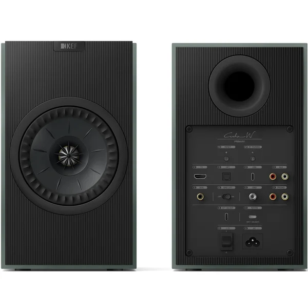 KEF Coda W Wireless Bluetooth Desktop Bookshelf Speakers (with HDMI & Phono) - Moss Green