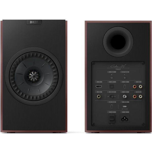 KEF Coda W Wireless Bluetooth Desktop Bookshelf Speakers (with HDMI & Phono) - Vintage Burgundy