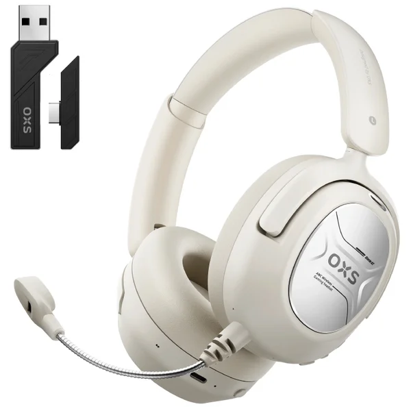 OXS Storm A2 Wired/Wireless Bluetooth+2.4GHz Noise-Cancelling Multi-Platform Over-Ear Gaming Headset with Mic - White