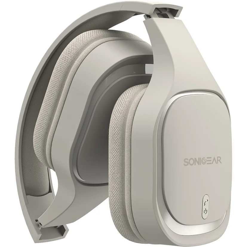 SonicGear Airphone 7 2025 Wireless Bluetooth Over-Ear Headphone Mic Microphone Calls Chalk Grey Off-White