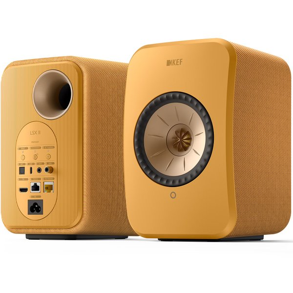 KEF LSX II MQA Multi-Room Wireless Bluetooth/WiFi Network Desktop Bookshelf Speakers (with HDMI) - Amber Haze