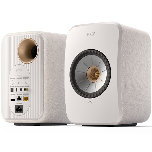 KEF LSX II MQA Multi-Room Wireless Bluetooth/WiFi Network Desktop Bookshelf Speakers (with HDMI) -Cotton White